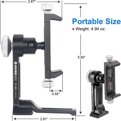 Vista 8 de SHINEWEE Adaptador de montaje de trípode de metal, cola de milano Arca y montaje de tornillo de 1/4 pulgadas, base vertical y horizontal ajustable