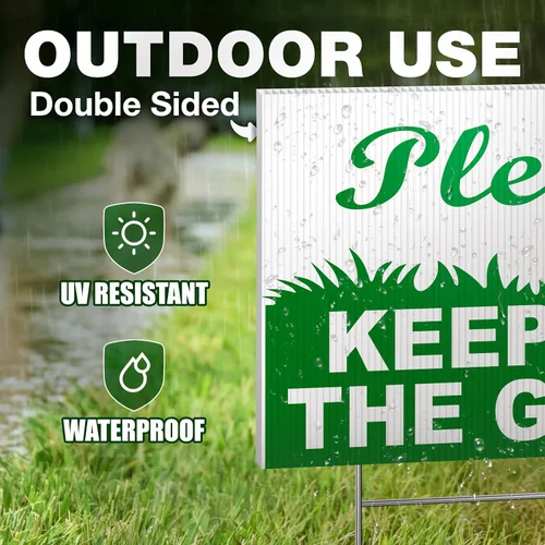 Vista 4 de Letreros con texto en inglés "Keep Off Grass para patio, plástico corrugado