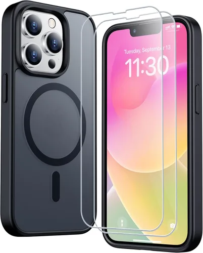Vista 242 de SPIDERCASE Funda magnética translúcida diseñada para iPhone 11, con 2 protectores de pantalla de vidrio templado, antihuellas, para iPhone 11 de 6.1