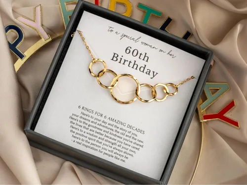 Vista 2 de HOPE LOVE SHINE Birthday Necklace Fashion Jewelry 16+2", 14K Gold Plated Sterling Silver with 3 Interlocking Rings, Hypoallergenic and Comfortable