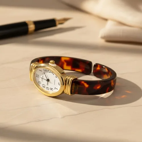 Vista 3 de Blekon Collections - Reloj de pulsera para mujer, redondo, ovalado, rectángulo, con forma de caja acrílica, diseño de concha de tortuga