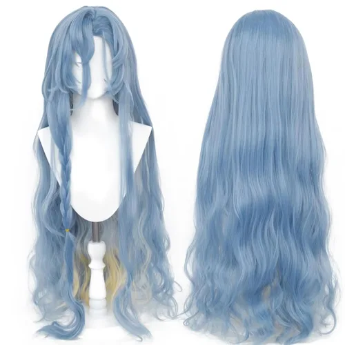Vista 31 de Peluca para cosplay, disfraz de anime, pelo largo, cabello ondulado negro con flequillo y para mujer, fiesta familiar de Halloween Isolda