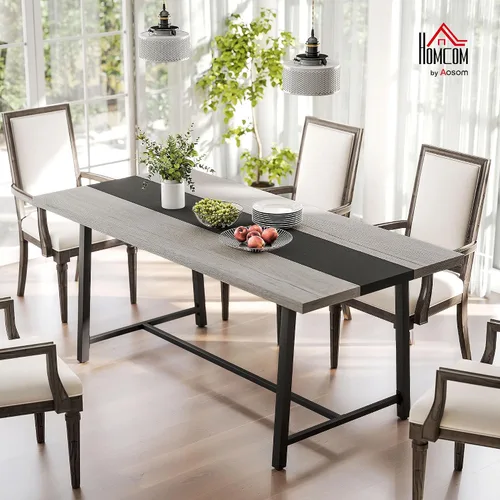 Vista 2 de HOMCOM Mesa de comedor industrial para 8 personas, mesa de cocina rectangular de 70.9 pulgadas de largo con mesa grande y patas de acero