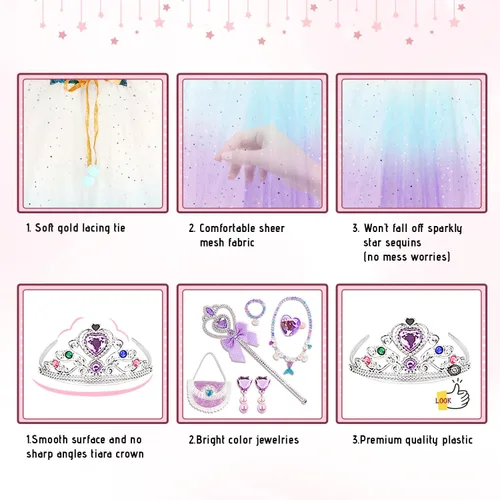 Vista 5 de kidzkube Vestido de princesa para niñas, ropa de capa de princesa con corona, vestidos de princesa para niña de 3 a 8 años, regalo de cumpleaños
