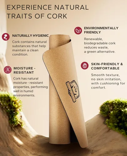 Vista 4 de HAPBEAR Large Cork Yoga Mat - 72"x36" Wide Non-Slip for Home Workout, Yoga, Pilates & Stretching - 6mm Cushioned Support & Durable - Carry Bag
