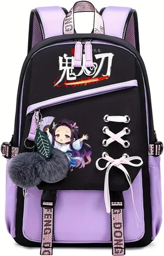 Vista 13 de Linda mochila escolar para niñas y niños, mochila escolar para estudiantes de primaria media, mochila escolar Kawaii con colgante (rosa)