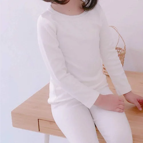 Vista 6 de KISBINI Pijama básico de algodón de color sólido para niñas pequeñas, conjunto de 2 piezas