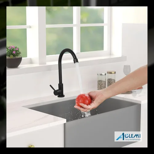 Vista 8 de Aolemi Agua fría solo grifo de cocina grifo negro 304 fregadero de acero inoxidable grifo de arco alto