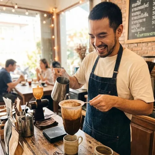 Vista 4 de Colador de té y café tailandés de 6 pulgadas Filtro de algodón reutilizable con asa Auténtico paño de estilo tailandés para bebidas