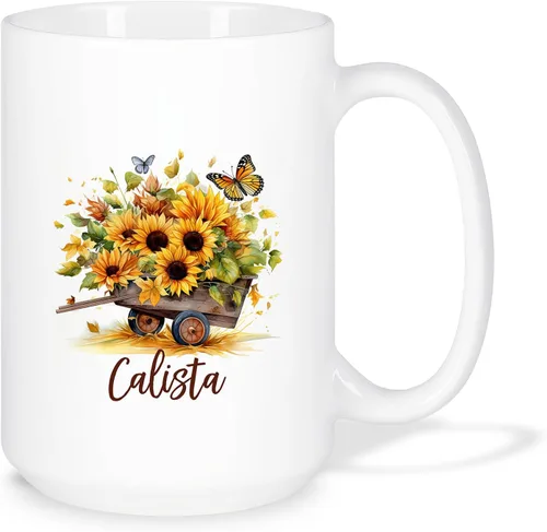 Vista 20 de Taza personalizada para amantes de los girasoles con nombre, regalos personalizados para amantes de las flores, taza de café de cerámica
