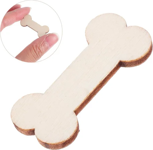 Vista 3 de Artibetter 100 piezas de recortes de hueso de perro de madera sin terminar para manualidades, pintura, proyectos de carpintería, decoración