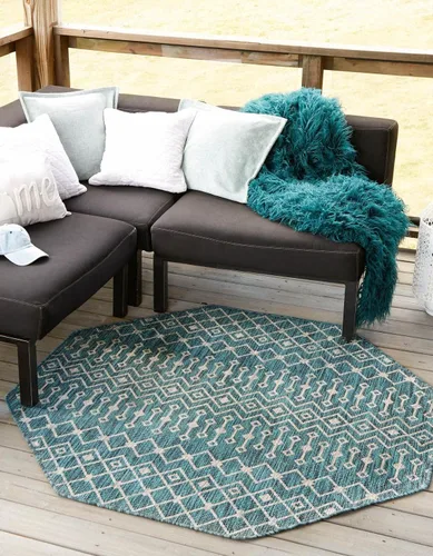 Vista 88 de Unique Loom Outdoor Trellis Collection - Alfombra de área con diseño de enrejado tribal (2 pies 2 pulgadas x 3 pies 1 pulgada, ovalada, azul/marfil)