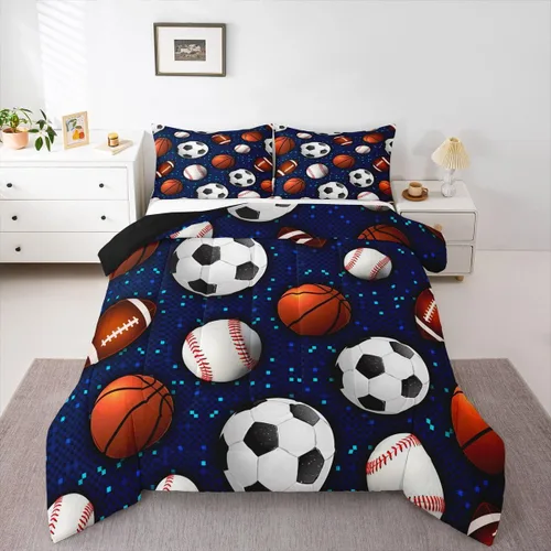 Vista 34 de Erosebridal - Juego de edredón individual para niños con diseño de béisbol y sóftbol, juego de cama deportivo acolchado para niños, edredón