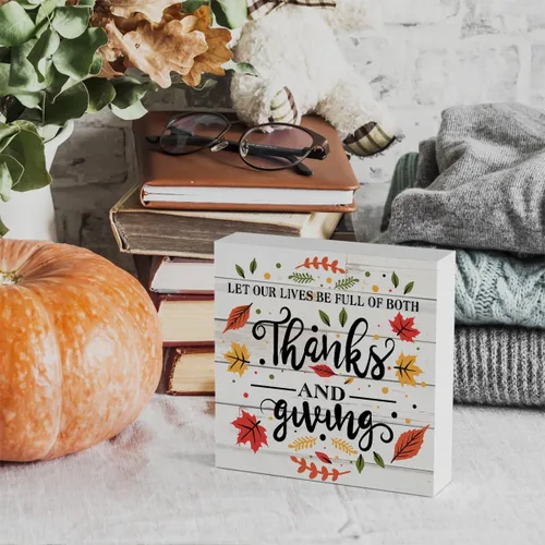 Vista 5 de Cartel rústico de madera de Acción de Gracias, caja de madera decorativa de otoño, bonita caja de madera decorativa para pared, escritorio, hogar