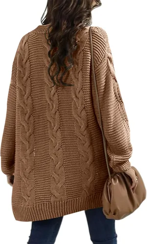 Vista 5 de Ferrtye Womens Oversized Chunky Open Front Cardigan Sweaters Cable Knit Long Sleeve Boyfriend Cardigans Outwear Coat