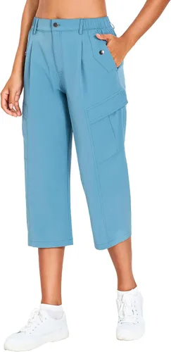 Vista 12 de Women's Quick Dry Hiking Pants Lightweight Cargo Capris Verde militar