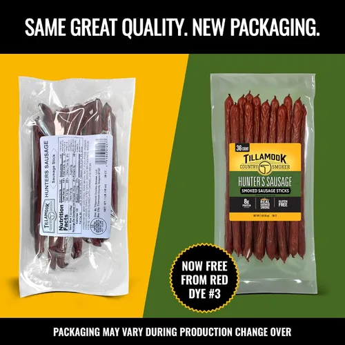 Vista 6 de Tillamook Country Smoker - Salchichas ahumadas, salchicha Hunter's, 16 onzas (paquete de 36 palitos de carne), ahumadas con madera dura auténtica