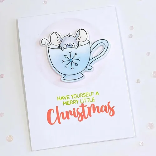 Vista 3 de Juego de sellos y troqueles transparentes de ratón y taza de Navidad de invierno para hacer tarjetas, plantillas de corte para álbumes de recortes