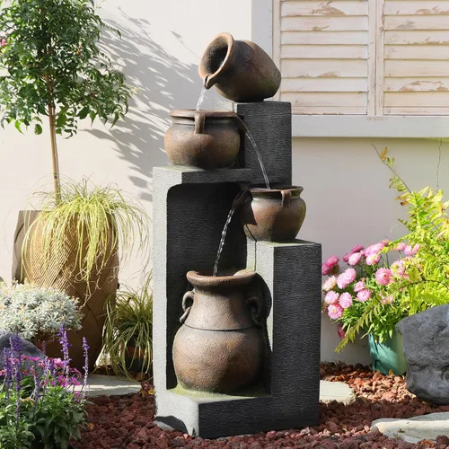 Vista 11 de Bumilgar Fuente de Agua para Patio de 53" de Alto - Las 4 Tinajas Decorativas Modernas en Cascada, Fuentes de Jardín y Cascadas con Luces Cálidas