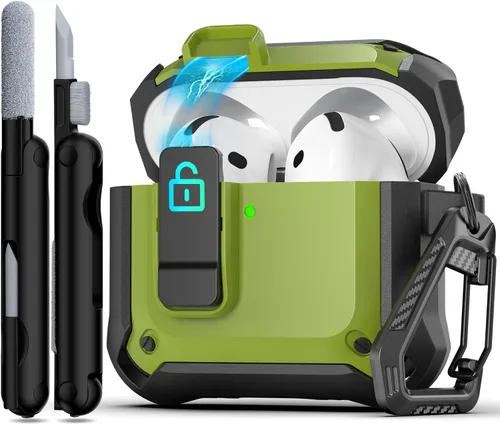 Vista 192 de R-fun Funda de carga compatible con AirPods de 2ª generación 2019, 1ª generación 2016, protección completa contra caídas, tapa desplegable