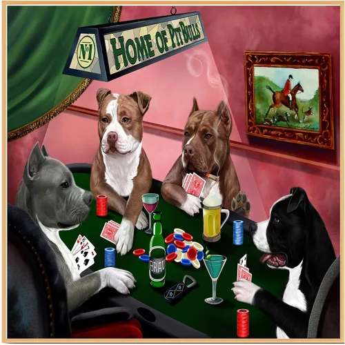 Vista 14 de Home of Poker Playing Pit Bull Dogs - Lienzo decorativo de pared de alta calidad listo para colgar, lienzo de pared impreso de animales únicos