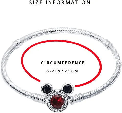 Vista 2 de HappyStar Pulsera de cadena de serpiente de plata de ley 925 totalmente compatible con dijes Pandora con cierre de cabeza de Mickey Mouse regalos
