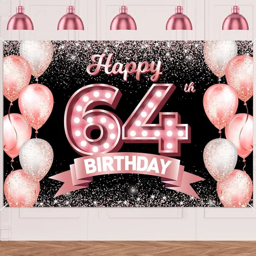 Vista 168 de Cartel de feliz cumpleaños décimo oro rosa, telón de fondo, saludos a 10 años, globos de confeti, decoración temática para niñas de 10 años