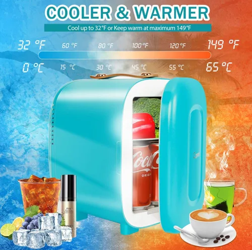 Vista 2 de Caynel - Minirrefrigerador termoeléctrico portátil (4 L/6 latas), CA/CC, enfriador y calentador para cosméticos, alimentos, bebidas y maquillaje