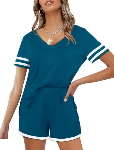 Vista 3 de Aloodor Conjunto de dos piezas para mujer, conjunto de pantalones cortos de verano con bolsillos