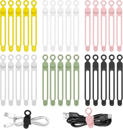Vista 12 de Organizador de cables de silicona reutilizable de 3 pulgadas para cables de carga, cables de datos, cables de computadora, organización de cables