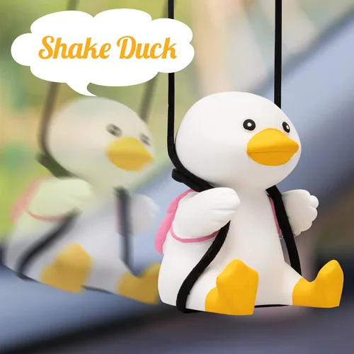 Vista 2 de Wonuu Colgante de coche de pato agitado, divertido adorno colgante de pato para espejo retrovisor, bonita decoración de coche