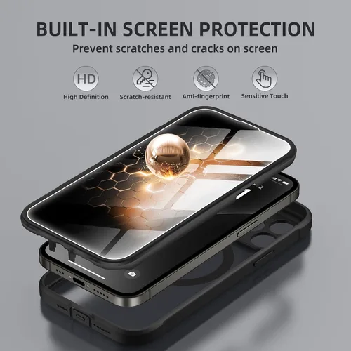 Vista 3 de BERFY Funda para iPhone 12 Pro Max, compatible con MagSafe, protector de pantalla de privacidad integrado y protección de cámara, antiespía