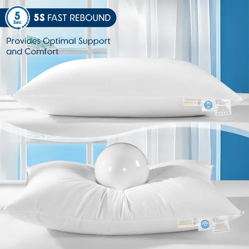 Vista 8 de Almohada de plumón de ganso blanco canadiense de lujo, tamaño estándar, 750+ potencia de relleno, funda de algodón de 800 hilos, almohadas de plumón