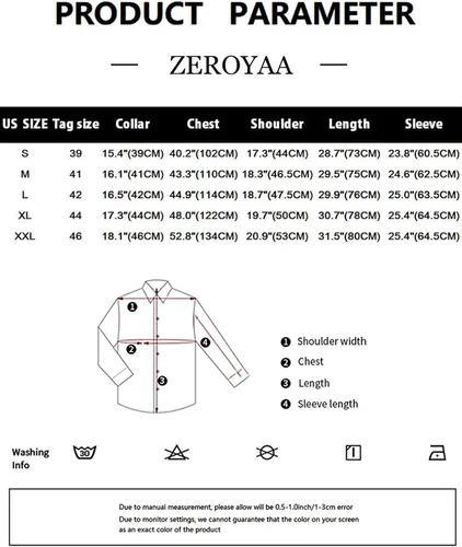 Vista 7 de ZEROYAA Camisas de vestir formales de manga larga con botones y bolsillo para hombre
