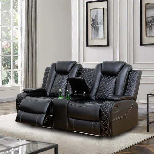Vista 30 de Sillón reclinable eléctrico para sala de estar, silla reclinable de cuero con LED/almacenamiento, muebles reclinables de 1 plaza, sofá de cuero Negro