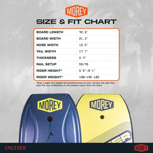 Vista 6 de MOREY® Cruiser, la tabla de bodyboard original; tablas corporales de tamaño completo de 42.5 pulgadas para playa, para todos los niveles