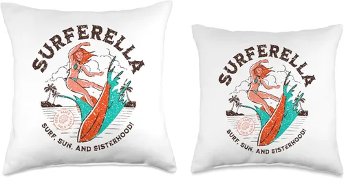 Vista 3 de High Tide Threads Surferella Sun Sisterhood Surfing - Almohada para surfista, 16 x 16 pulgadas, multicolor