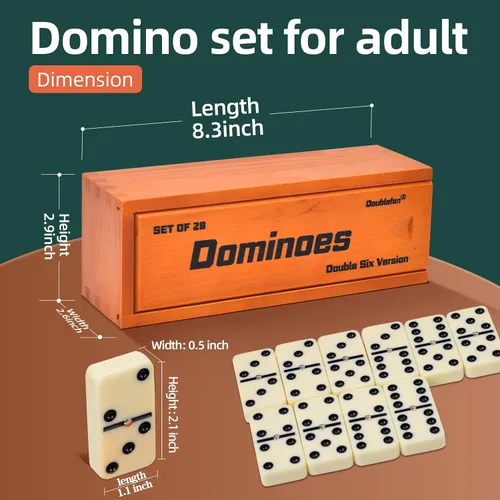 Vista 2 de Conjunto de dominós para adultos, juego de dominós jumbo doble 6, juego de mesa clásico para adultos y personas mayores, dominó doble seis