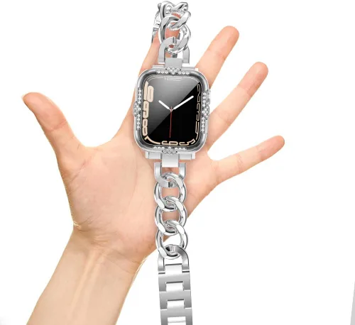 Vista 7 de Funda rígida compatible con Apple Watch Series SE 6/5/4 de 1.575 pulgadas (1.575 in) de diamantes de imitación con protector de pantalla de vidrio