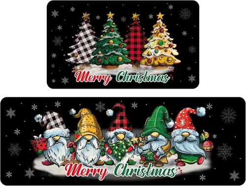 Vista 13 de Bencailor Juego de 2 alfombras y tapetes de cocina de Papá Noel afroamericano de Navidad, antideslizantes, color negro, tapete de baño, tapete