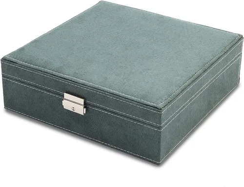 Vista 3 de Joyero de terciopelo verde con cerradura para mujeres y hombres caja de almacenamiento con 2 capas para aretes pulseras collares anillos 105 x 105 x