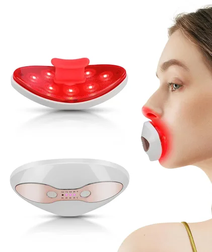 Vista 7 de FERNIDA Terapia de labios de luz roja para mujeres, dispositivo de labios recargable con cuidado de ojos calentado, mejora el color de los labios