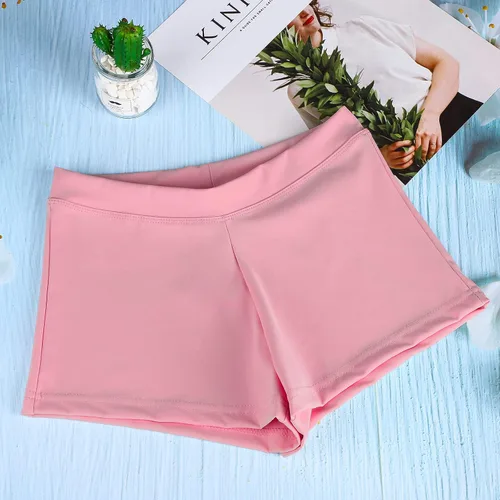 Vista 4 de Ruisita Paquete de 2 pantalones cortos de talle bajo para niña y niño, cómodos pantalones cortos de baile y bicicleta