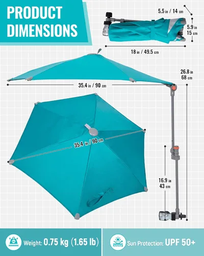 Vista 2 de KingCamp UPF 50+ Beach Chair Umbrella with Clamp Adjustable No-Block View CYAN
