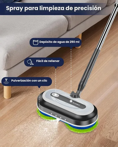 Vista 6 de Blonex Limpiador de piso inalámbrico eléctrico, trapeador eléctrico giratorio con faros LED y rociador de agua, batería de larga duración, tanque