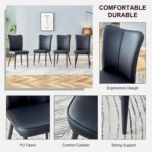 Vista 6 de Juego de 4 sillas de comedor de piel sintética, modernas sillas de comedor con tapizado de cuero y patas metálicas, juego de 4 sillas de comedor Bk-b