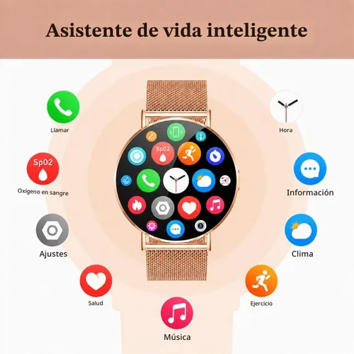 Vista 8 de Reloj inteligente pequeño para mujer, color oro rosa de 1.614 in, ultrafino, con cara redonda, para muñecas pequeñas y mujeres pequeñas, responde