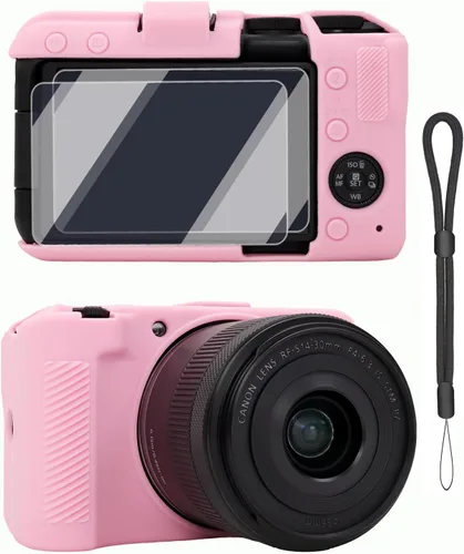 Vista 11 de Funda para cámara de cuerpo Canon EOS R50 V, piel, arañazos, funda protectora de goma de silicona suave con protector de pantalla, accesorios