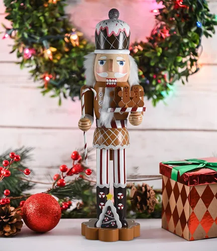 Vista 3 de Ornativity Cascanueces de Navidad Pan de Jengibre del País de los Dulces – Cascanueces de Madera de Dulces con Bastón de Caramelo y Galletas