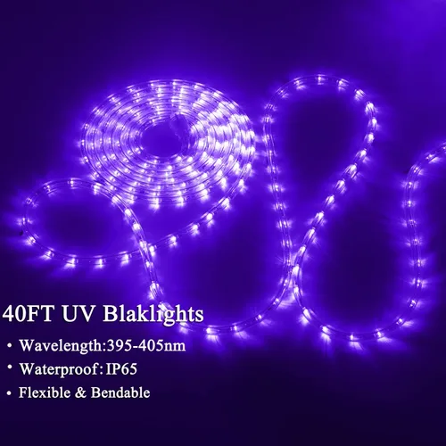 Vista 8 de BlackLights - Tira de luces LED de 110 V, kit de luces negras para exteriores, impermeable, 432 LED, 40 pies, flexible, color morado